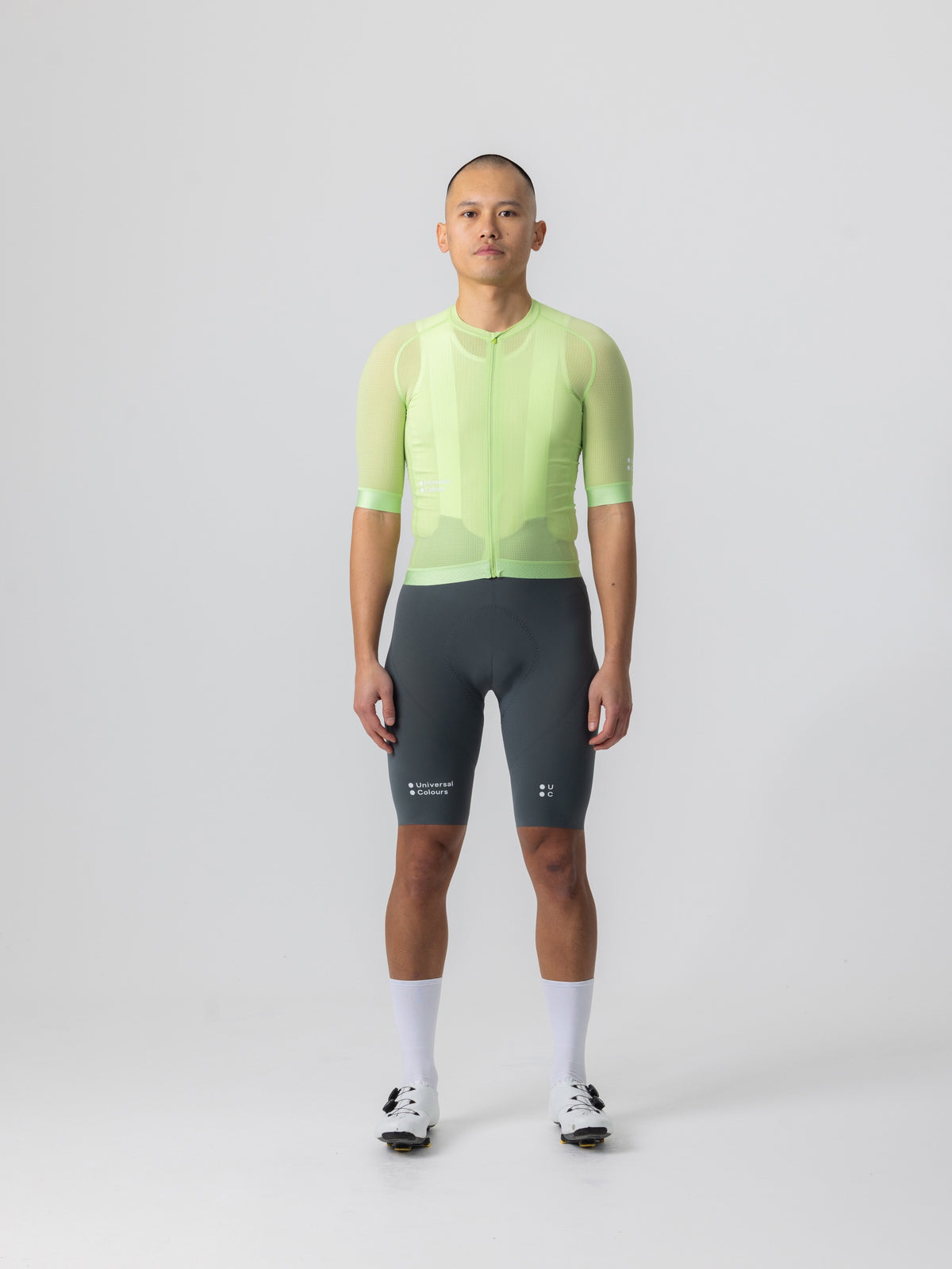 Universal Colours Chroma サイクリングジャージ ブライト・ライム | 超軽量フランス織りナイロンでパフォーマンス向上